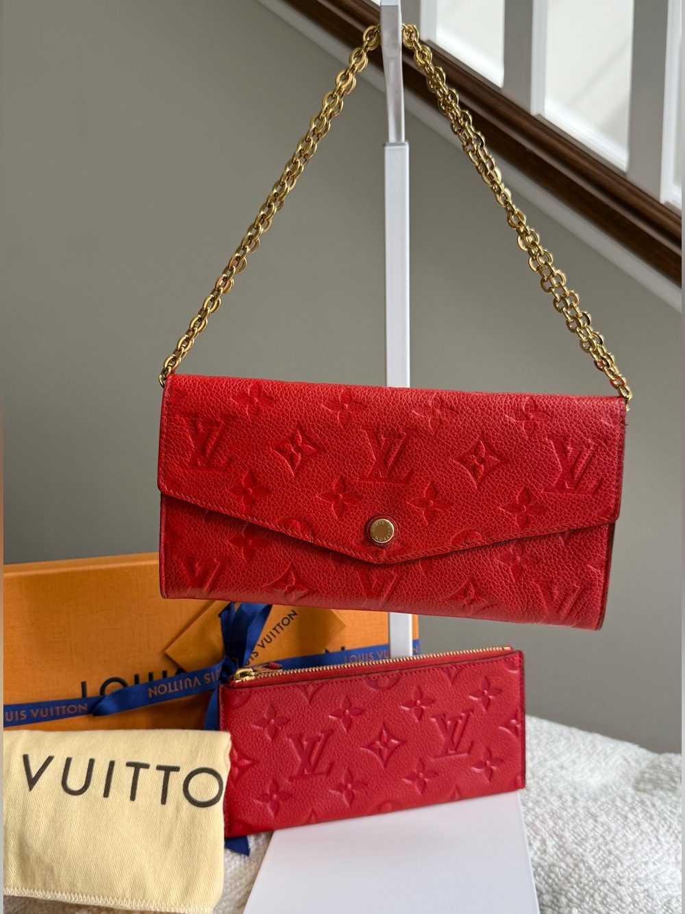 Louis Vuitton Red Monogram Long Wallet Empreinte Curieuse